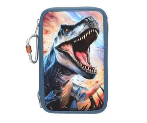 Depesche 13982 Dino World - Filled 3-Compartment Pencil Case in Blue, with T-Rex