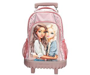 Depesche 14009 TOPModel Dots School Backpack Trolley in Pink with Model Motif, Dots Pattern and Glitter, School Bag with Telescopic Handle and Wheels