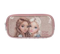 Depesche 14012 TOPModel Dots Pencil Case in Pink with Model Motif, Dots Pattern and Glitter, Pencil Case with Mesh Pocket on the Outside