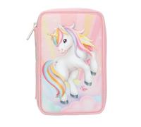 Depesche 14034 Ylvi Sugar Pop - Filled 2-Compartment Pencil Case in Pink with Unicorn Motif, Pencil Case with Colouring Pencils, Scissors, Ruler and Much More