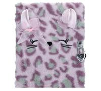 Depesche 14200 TOPModel Cosy Cat Diary with Heart Lock and Key, Book in Lilac with Purple Leo Fur, Includes 96 Finely Lined and Colourful Illustrated Pages