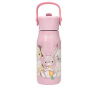 Depesche 14208 Princess Mimi Stainless Steel Drinking Bottle in Pink with Dog, Cat, Rabbit and Fruit, Insulated Bottle with Drinking Cap and Handle, Capacity Approx. 400 ml