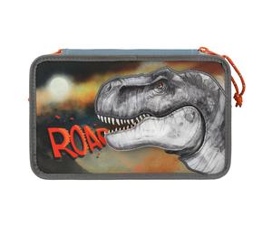 Depesche Dino World 3-Compartment Pencil Case, includes stationery, smoke blue,