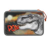 Depesche Dino World 3-Compartment Pencil Case, includes stationery, smoke blue, for children from 0 years