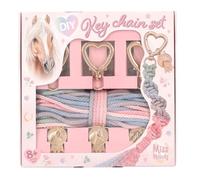 Depesche Miss Melody 13184 DIY Key Ring Set in Pink with 3 Golden Pendants, Carabiner and 10 m Cotton Ribbon with Colour Gradient