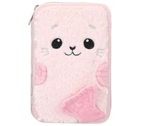 Depesche Princess Mimi Robby - Filled 2-Compartment Pencil Case in Rose with Fluffy Seal Motif and Appliqued Fins, Pencil Case with Coloured Pencils, Ruler, Scissors and much more