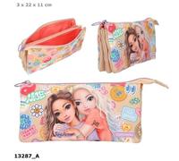 Depesche TOPModel Girl Power 13287 Pencil Case in Beige with Model Motif and Colourful Batches, Pencil Case with 3 Inner Compartments