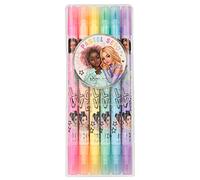 Depesche TOPModel 12188 Pen Set for Children, with 6 Felt Tip Pens in Pastel Colours, Double Fibre Pens in Case with Brush and Fineliner Tip