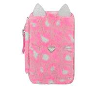 Depesche TOPModel 12787 3 Compartment Pencil Case with Heart Shaped Nose and Spotted Pattern with Coloured Pencils, Ruler, UVM Scissors