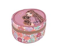 Depesche TOPModel 13062 Floral Round Jewellery Box in Dark Pink with Model Motif and Flower Pattern, Jewellery Box with Quilting, Multi-Coloured