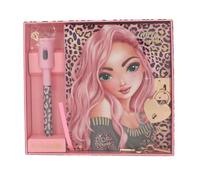 Depesche TOPModel 13216 Diary in Pink with Model Motif, Leo Pattern and Gold Details, Book with Heart Lock, Secret Pen and Lined Pages