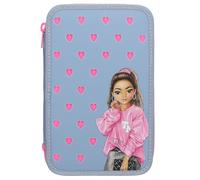 Depesche TOPModel 13478 Filled 3-Compartment Pencil Case in Blue and Pink, with Model Motif and Silicone Pins, Pencil Case with Colouring Pencils, Scissors, Ruler and Much More