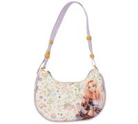 Depesche TOPModel 13670 Unisex Children's Crescent Moon Cowgirl Small Handbag in Purple with Model Motif and Floral Pattern, Bag with Zip Pendant, Cream