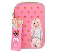 Depesche TOPModel 14128 Triple Pencil Case with Silicone Pins 2.0 | In pink and orange, with heart cut-outs and model motif, pencil case with coloured pencils, scissors, ruler and much more