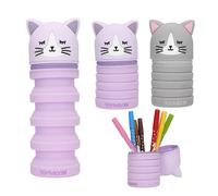 Depesche TOPModel Blooming Kitty Silicone Pencil Case | Retractable Pen Case with Cat Head | Glitter Silicone | Pencil Case for School & Office | Assorted Colours | Grey or Purple