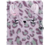 Depesche 14200 TOPModel Cosy Cat Diary with Heart Lock and Key, Book in Lilac with Purple Leo Fur, Includes 96 Finely Lined and Colourful Illustrated Pages