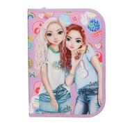 Depesche TOPModel Girl Power 13284 Filled Pencil Case in Pink with Model Motif and Colourful Patches, Pencil Case with Colouring Pencils, Ruler, Scissors and Much More