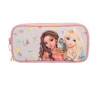 Depesche TOPModel Juicy 13325 Pencil Case in Cream and Pink with Model Motif, Monkey and Colourful Pattern, Pencil Case with Mesh Compartment