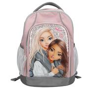Depesche TOPModel My BFF 13316 School Backpack in Pink and Grey with Model Motif and Glitter, School Bag with Telescopic Handle and Wheels