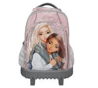 Depesche TOPModel My BFF 13317 School Backpack Trolley in Pink and Grey with Model Motif and Glitter, School Bag with Telescopic Handle and Wheels