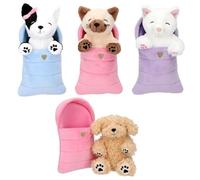 Depesche TOPModel Plush Dogs and Cats in Sleeping Bag, Cuddly Toy Set, Various Designs