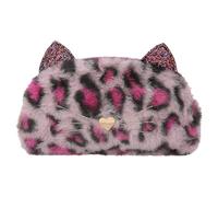 Depesche TOPModel Rebel Kitty 13018 Pencil Case Plush Fur in Purple with Leo Look and Glitter Pencil Case with Cat Ears and Heart Nose