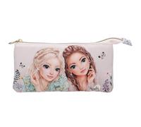 Depesche TOPModel Summer Feeling 13307 Pencil Case in Pink with Model Motif, Flowers and Butterflies, Pencil Case with 3 Inner Compartments