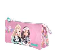 Depesche TOPModel Wild 12792 Fan Pencil Case in Pink with Model Motif and Colourful Animal Pattern, Pencil Case with 3 Zip Compartments