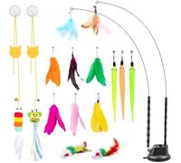 Depets Cat Wand Toy, 15 Pcs Interactive Cat Feather Toys, Cat Teaser Toy for Indoor Cats Self Play, 2 Play Modes Cat Toys Wand, Reusable Suction Cup Cat Toys for Indoor Cats Kittens Play Exercise