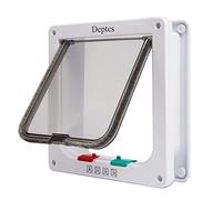 Depets Medium Cat Flap with 4 Way Lock (External Dimension 19 x 19.8 cm), Magnetic Pet Door Set, White, Weatherproof Cat Door for Cats and Dogs
