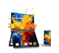 DEPGI 14" Dual Portable Display Extender, Dual Stacked Portable Monitor Fits 13-16 Inch Laptops, Foldable Triple Display with 30W PD Adapter, USB-C with a