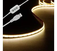 dephen 5V USB LED Strip Lights 4.9ft-480LEDs Warm White LED Strip 3000K CRI85+ Dimmable COB LED Strip Light, 1200lm Flexible USB Strip Light for TV Backlight, Bedroom, Cabinet, Kitchen, DIY Lighting