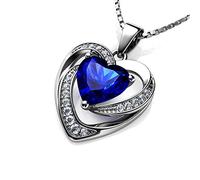DEPHINI Herzkette Damen mit Zirkonia Kristallen aus 925er Sterling Silber Heart Necklaces (Blau)