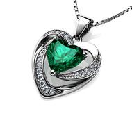 DEPHINI Herzkette Damen mit Zirkonia Kristallen aus 925er Sterling Silber Heart Necklaces (Grün)