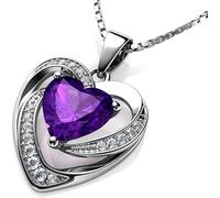 DEPHINI Herzkette Damen mit Zirkonia Kristallen aus 925er Sterling Silber Heart Necklaces (Lila)