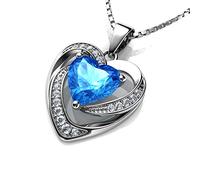 DEPHINI Herzkette Damen mit Zirkonia Kristallen aus 925er Sterling Silber Heart Necklaces (Rosa)