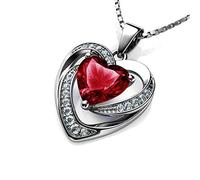 DEPHINI Herzkette Damen mit Zirkonia Kristallen aus 925er Sterling Silber Heart Necklaces (Rot)