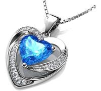 DEPHINI Herzkette Damen mit Zirkonia Kristallen aus 925er Sterling Silber Heart Necklaces (Türkis)