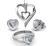 DEPHINI - Jewellery set - Heart Necklace Earrings & Ring - 925 Sterling Silver - Cubic Zirconia