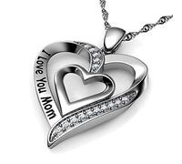 DEPHINI - Mom Necklace - 925 Sterling Silver - I Love You Mom - Heart Mum Pendant - Mothers Day - 45cm Rhodium Plated Silver Chain - CZ