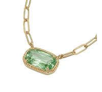 DEPHINI Paperclip Chain Necklace - 18K Gold Plated Stainless Steel Purple Emerald-Cut CZ Pendant for Women | Trendy Fashion Jewellery Gift (Light Green)
