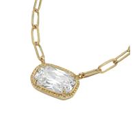 DEPHINI Paperclip Chain Necklace - 18K Gold Plated Stainless Steel Purple Emerald-Cut CZ Pendant for Women | Trendy Fashion Jewellery Gift (White)