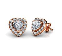 DEPHINI - Rose Gold Earrings - Gold plated 925 Sterling Silver - Fine Jewellery Heart Stud Earrings for Women - Gifts for her