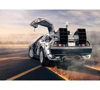 DePhoto 10x6.5FT Back to Future Backdrop Time Machine Car Retro Design Burning Time Runway Backdrop for Back to Future Themed Party Decorations Photoshoot Photo Booth Props Backdrop Vinyl