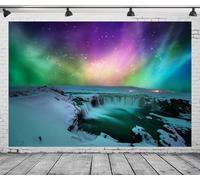 DePhoto 7x5FT Aurora Northern Lights Backdrop Waterfall Snow Mountains Aurora Borealis Background for Kids Camping Theme Party Birthday Decorations Vinyl
