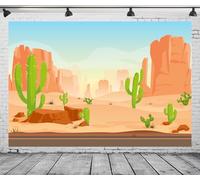 DePhoto 7x5FT Cartoon Desert Backdrop Cactus Sand Dunes Wildwest Desert Background for Western Cowboy Cowgirl Baby Shower Birthday Party Decoration Vinyl