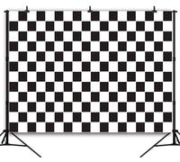 DePhoto 7x5Ft Fabric Black and White Checkered Backdrop Checkerboard Racing Race Flag Geometric Texture Boy's 2nd Birthday Party Photography Background Newborn Baby Shower Photo Banner