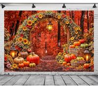 DePhoto 7x5ft Fall Thanksgiving Photography Backdrop Harvest Forest Arch Background with Pumpkin Sunflower Maple Leaf Lantern for Family Photoshoot Baby Shower Wedding Photo Booth Party Decor