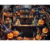 DePhoto 7x5ft Halloween Magic Photography Backdrop Witch Kitchen Vintage Scientist Lab Ghost Bat Pumpkin Banner Baby Shower Trick or Treat Party Wall Decor Background
