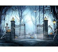 DePhoto 7x5ft Halloween Skull Pumpkin Photo Backdrop Haunted Woods Graveyard Horror Photography Background Halloween Party Decor Portrait Booth Photo Props for Halloween Cosplay Shoot